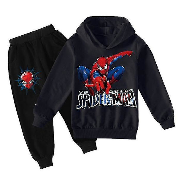 Pojkar Barn Spider-man träningsoverall Huvtröja Toppar Huvtröja Joggingbyxor Set Outfits Kläder 9-14 år Black Z Black 9-10 Years