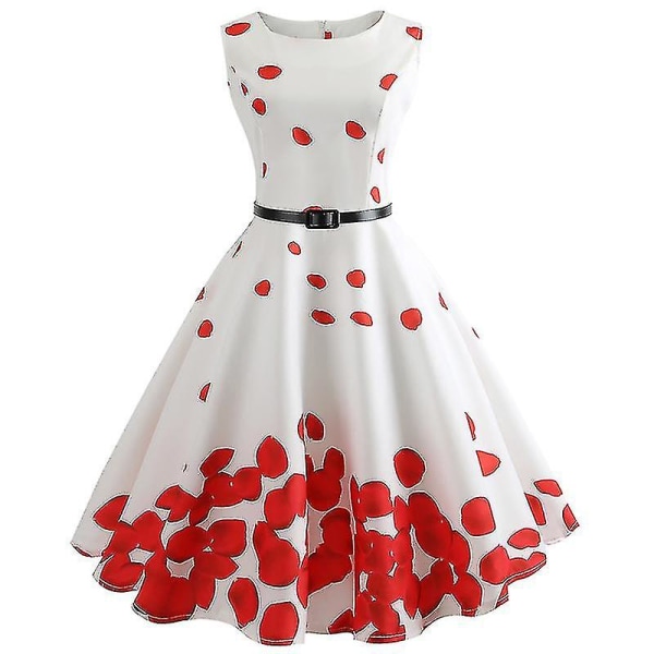 Dam Pinup Vintage 50-tal 60-tal Rockabilly Rose Petal printed Bal Swing Dress Midi-klänningar-c XXL
