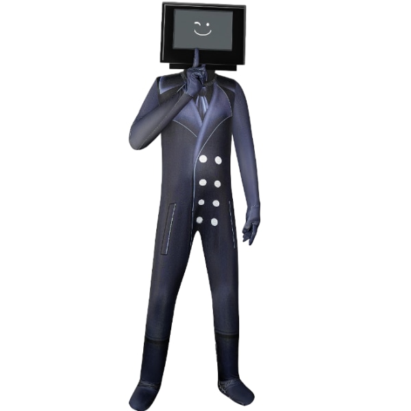 Skibidi Toilet TV Man Jumpsuit Cosplay Halloween kostume til børn I Black TV Man Adults 170