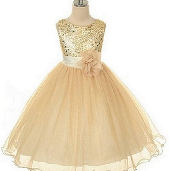 Söta flickor paljetterad blommaprinsessklänning barn gold Z gold 5-6Years