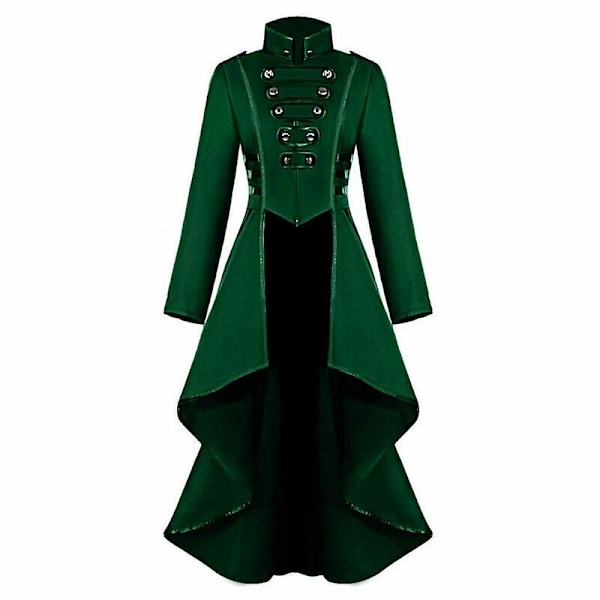 Retro Kvinde Gotisk Steampunk Knap Corsage Kostume Frakke Middelalderlig Jakke Green 3XL