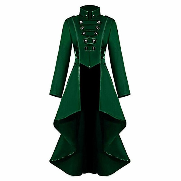 Retro Kvinde Gotisk Steampunk Knap Corsage Kostume Frakke Middelalderlig Jakke Green 4XL