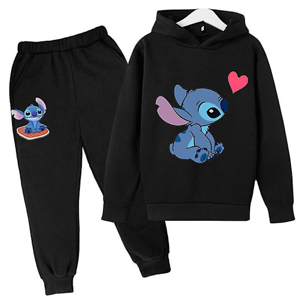 Lilo ja Stitch -verryttelyasu 2 osaa Hupparihousut Asusetti Urheiluvaatteet lapsille Black 100cm