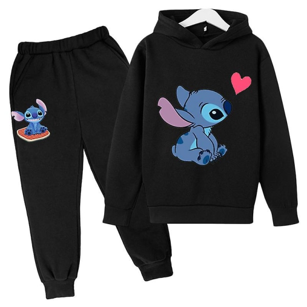 Lilo Stitch Træningsdragt 2pcs Hættetrøje Top Hoodie Bukser Outfit Sæt Sportstøj Til Børn Black 130cm