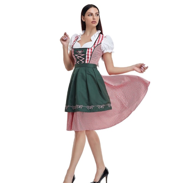 Womens Oktoberfest Beer Maid Kostume Bayersk Traditionel Dirndl Kjole Dark Green S