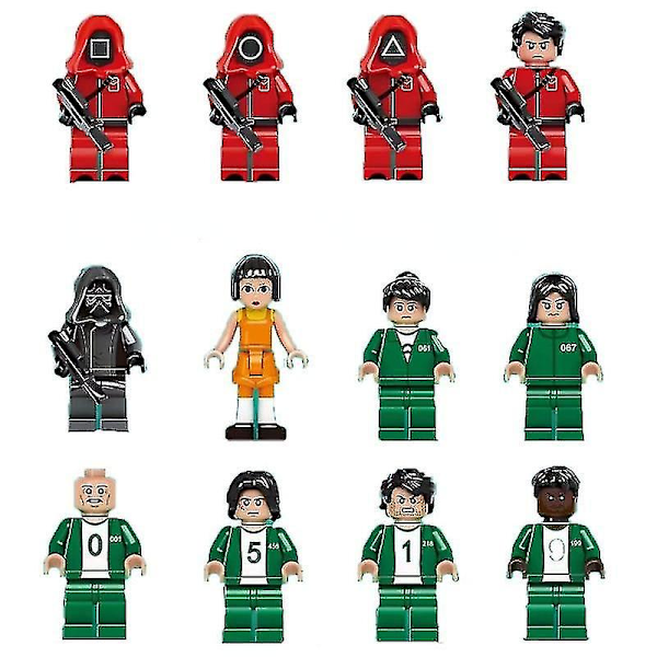 12 st Squid Game Characters Restore The Scene Miniatyr Små byggstenar Z