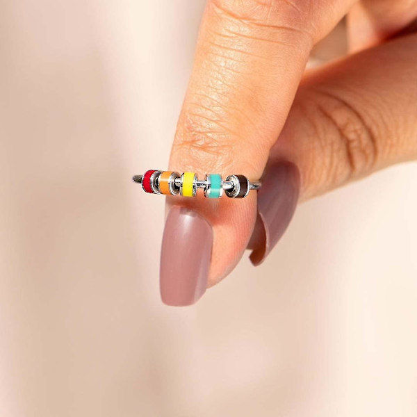 3 stk. Spindende emalje Fidget-ring, rustfrit stål angstlindring, angst ring med flerfarvet rulleperle Z