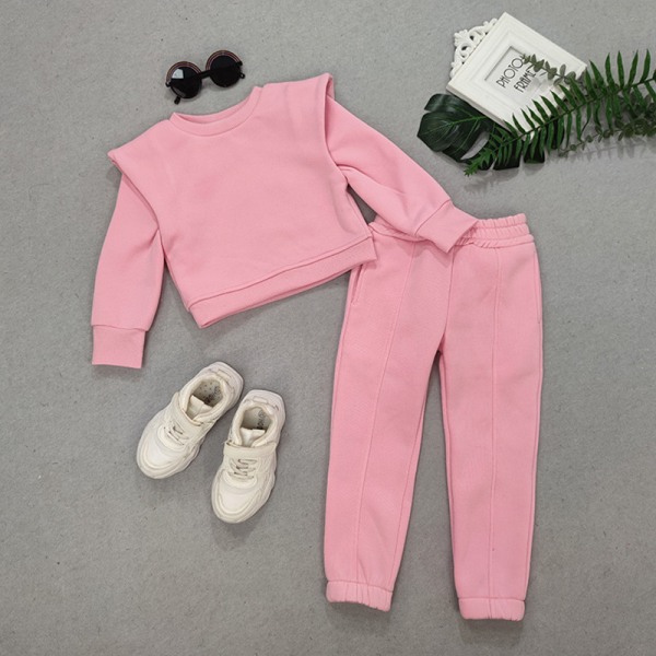 Jenter med lommer 2 deler antrekk Ensfargede Sweatsuits Set I Rosa 100cm