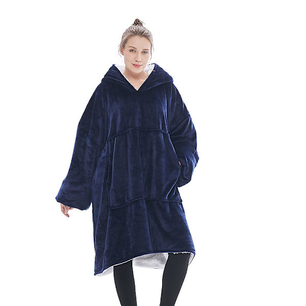 Oversized stor hættetrøje tæppe hættetrøje ultra plys Sherpa kæmpe tæppe sweatshirt Blue