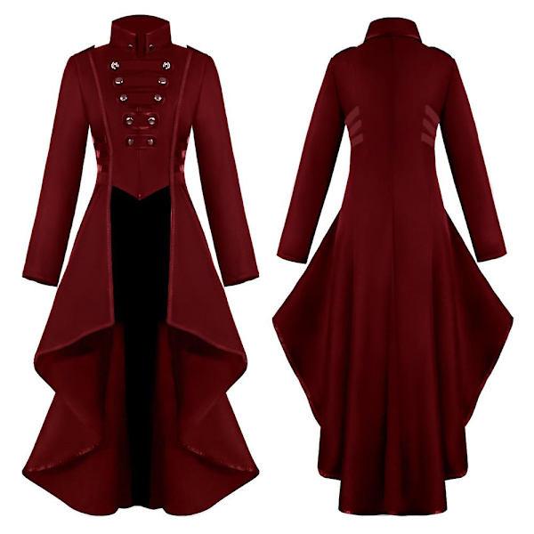 Retro Kvinde Gotisk Steampunk Knap Corsage Kostume Frakke Middelalderlig Jakke Red M