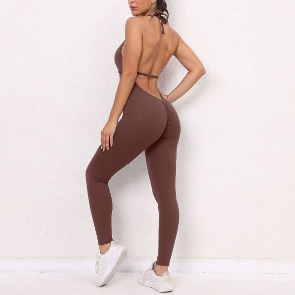 Kvinde Jumpsuit Onesie Træning Sæt Body Yoga Fitness Gym Træning Mave Kontrol Butt Lift Åndbar Sport Aktivtøj Coffee S