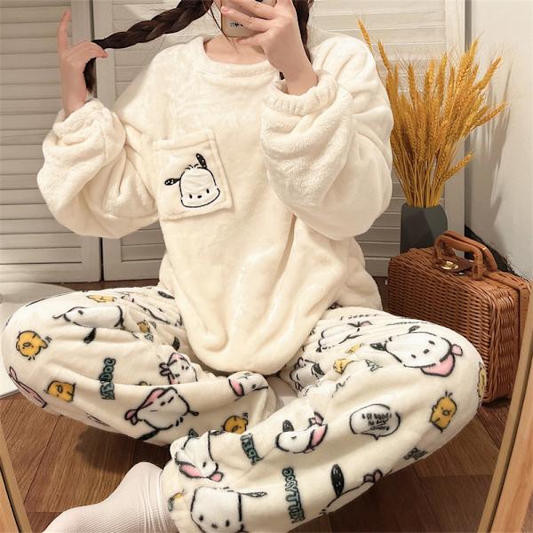 Mub- Flanellpyjamas kvinnlig söt höst vinter loungewear Pacha dog G Pacha dog Z Pacha dog L