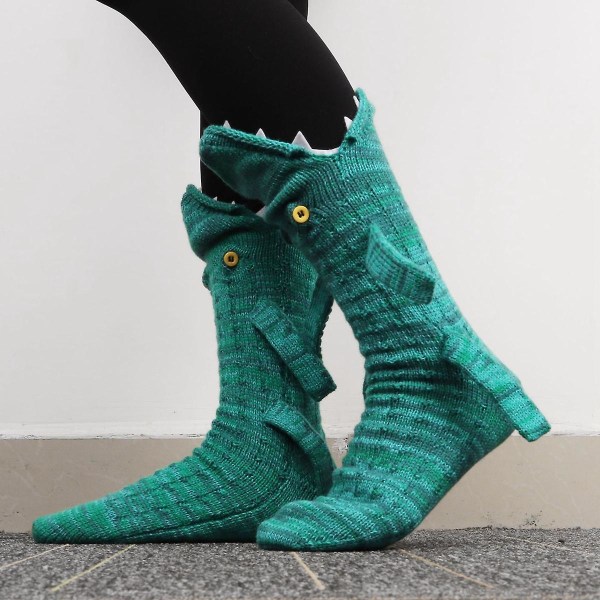 Strikkede krokodille sokker dyr sokker strikkede nyhed vinter varm julegave Green Crocodile Socks