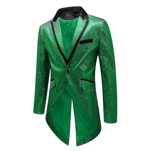 Sliktaa Herr paljett Swallowtail kostymjacka Party Show Tux Dress Coat Green S