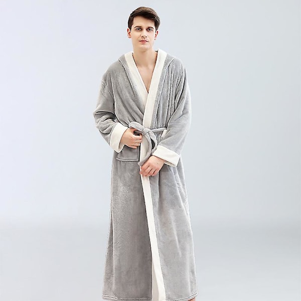 Vinter frotté badekåbe til mænd Tykke modeller Lange modeller ode Vatteret badekåbe Flannel badekåbe Lysegrå Z Light Grey M
