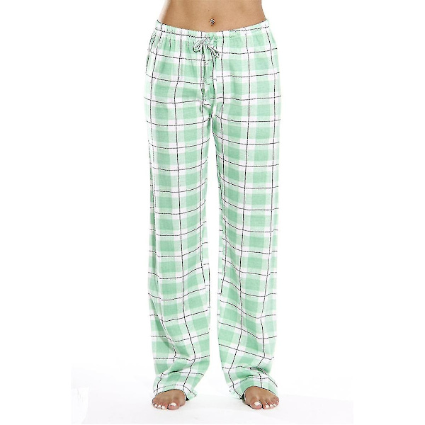 Pyjamasbukser til kvinder med lommer, blød flanel ternet pyjamasbukser til kvinder CNMR green XL