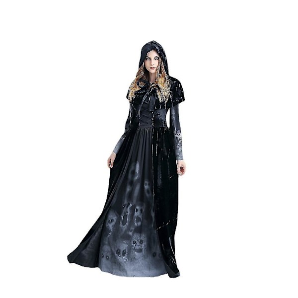 Vuxen kvinnlig vampyr lång kjol Skräckskelett Häxa Cosplay kostym M
