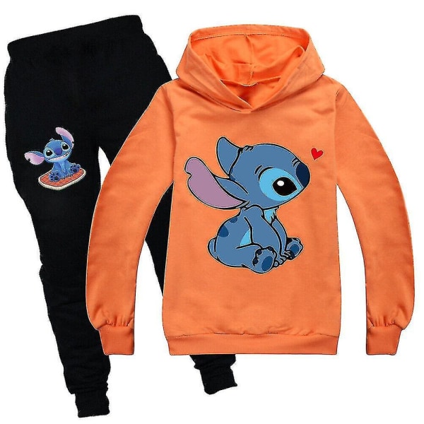 Lilo Stitch Treningsdrakt 2-delt Hetteluegenser Bukser Outfit Sett Sportsklær for barn Oransje V. Orange 160cm