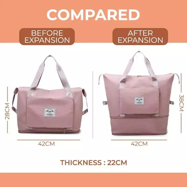 Våt og tørr separasjon sport tote Axelveske Foldbar Ekspanderbar Yoga Gym Bag Stor kapasitet Reiseveske Dame Oppbevaringsveske Gray Pink