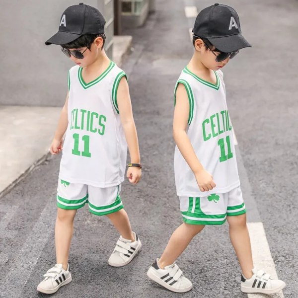 Basket sportklær barn treningsklær vest + shorts I white green 130cm