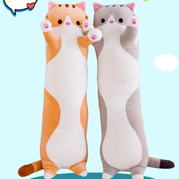 Myk sovende katt figur pute kosedyr dukke lang sylindrisk plysj leke for barn voksen 50/70/90 cm lang Grå Z Gray 50cm