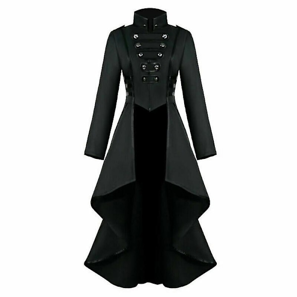 Retro Kvinde Gotisk Steampunk Knap Corsage Kostume Frakke Middelalderlig Jakke Black 4XL