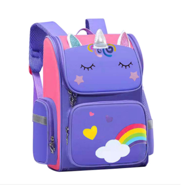 Børne vandtæt børneskole rygsæk Tegneserie 3D Unicorn bogtaske W Purple Large