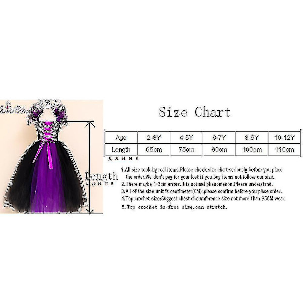 Barn Black Devil Kostume Piger Fancy Kostume Til Kjole Med Fjer Sjal Royal Maleficent Kjole Halloween Sort-lilla V1_s Høj Kvalitet I 2-3 Years