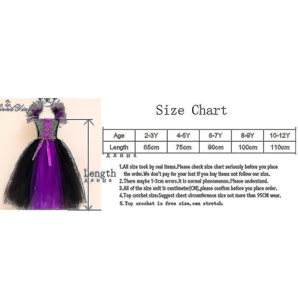 Barn Black Devil Kostume Piger Fancy Kostume Til Kjole Med Fjer Sjal Royal Maleficent Kjole Halloween Sort-lilla V1_s Høj Kvalitet I 10-12 Years