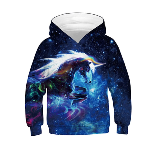 Unicorn Print 2020 Hoodies för barn med lång ärm I Deep Blue M