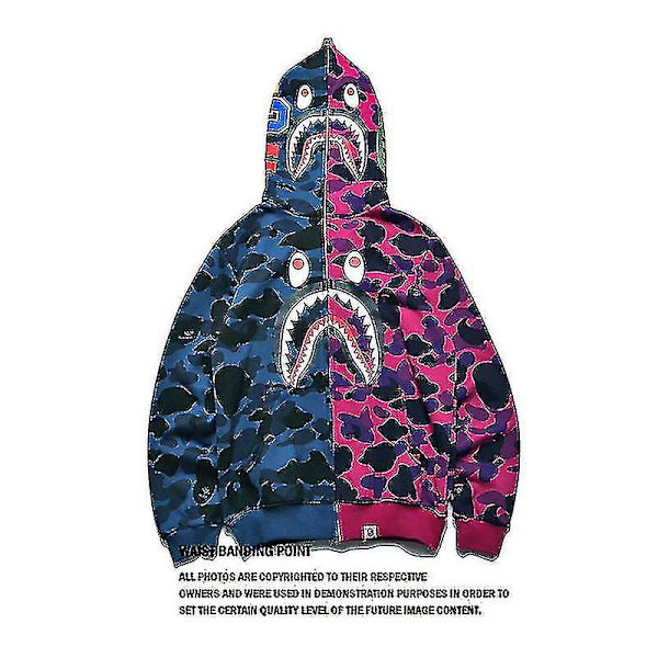 Bape Fashion Stitching Halv Blå Halv Röd Hooded Shark Sweatshirt/yt CNMR 3XL