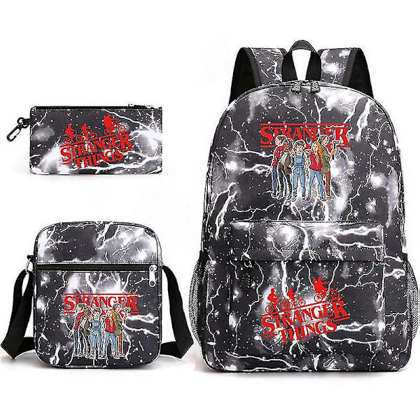 Barns Strange Story Stranger Things Skolväska Shoulder Pencil Bag One Shoulder Tredelad set lightning black