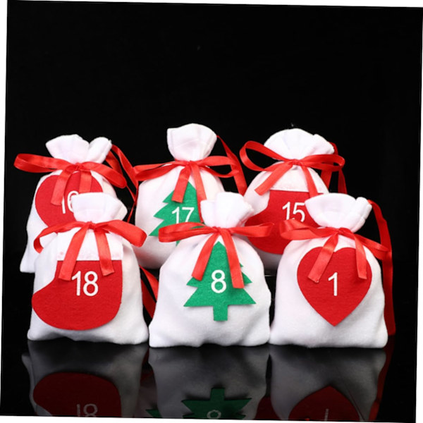 WJ 1 Set med 24 delar Julgodispresentpåse Flanell Julpåsar Sammetspåse Julklappspåsar Dragpåse Godispåse Julväska impression 16X11CM