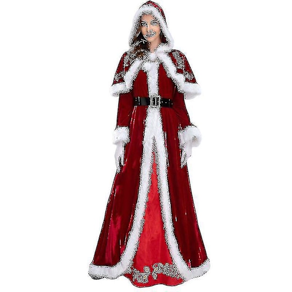 4st-Set ångrock Hooded Cape Julkostymer För Kvinnor, Damtomtekostym Fru Claus Juldräkt Tomteklänning Med Hood_o L