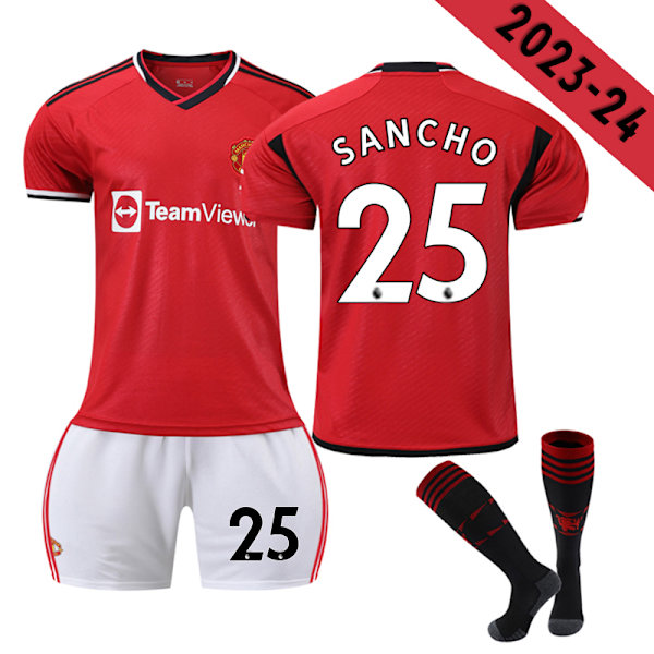 23-24 Manchester United Hem Fotbollsdräkt för barn nr 25 SANCHO I 12-13 years
