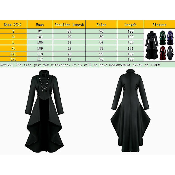 Retro Kvinde Gotisk Steampunk Knap Corsage Kostume Frakke Middelalderlig Jakke Green 4XL