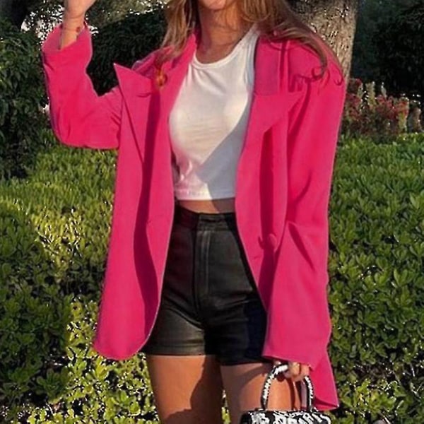Kvinder Langærmede Business Jakker Work Cardigan Jakke Single Breasted Blazers V Rose Red M