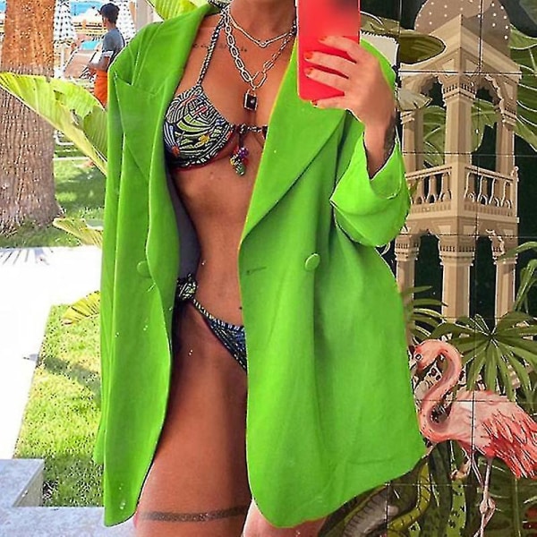 Kvinder Langærmede Business Jakker Work Cardigan Jakke Single Breasted Blazers I Green M