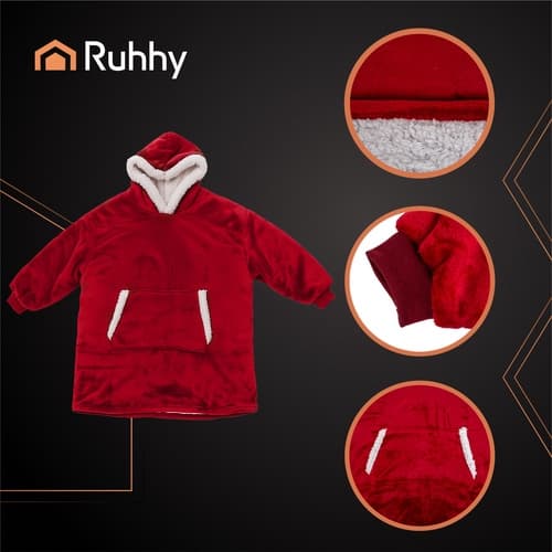 Kosetrøye / Oversized Hoodie med hette - Filt p Röd red