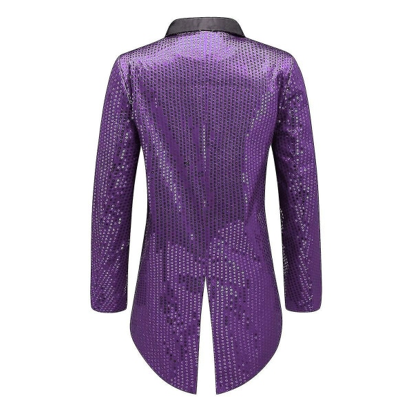 Sliktaa Herre Sequin Svalehale Dressjakke Fest Show Tux Kjole Frakk Purple XL