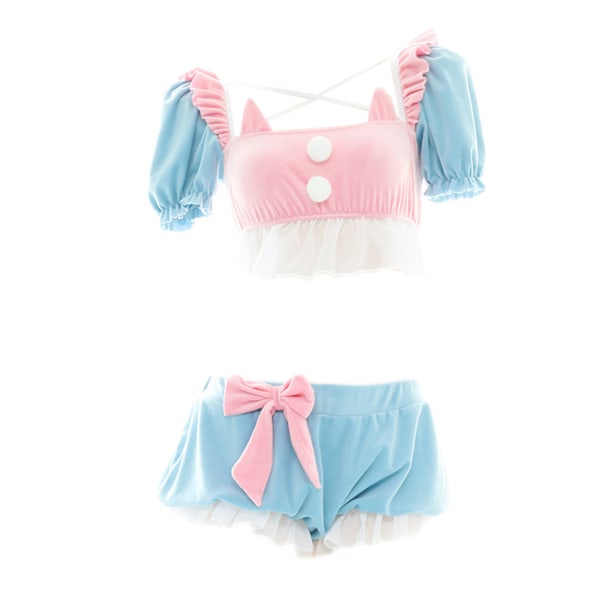 Lolita söt nattkläder puffärmar tube top och shorts underkläder set anime cosplay för kattöron pyjamas frestelse linge v