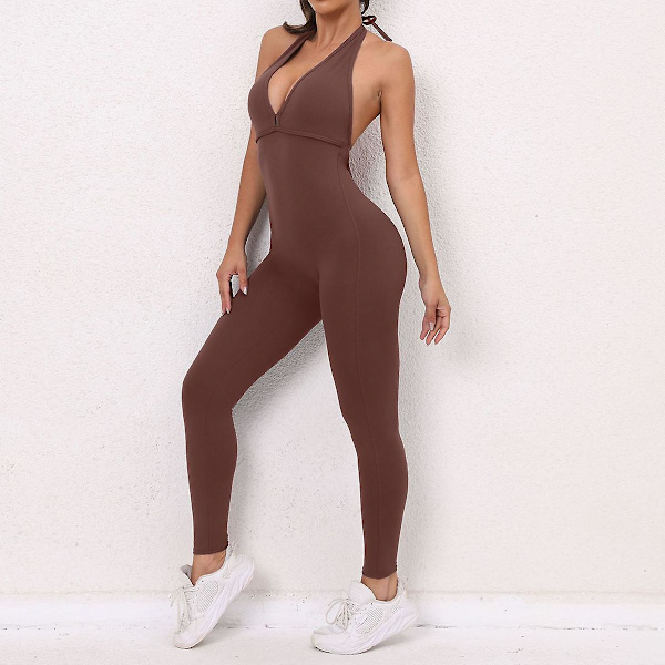 Jumpsuit för kvinnor Onesie Träningsset Bodysuit Yoga Fitness Gym Träning Mage Kontroll Rumpan lyft Andas Sport Aktivt kläder Coffee L
