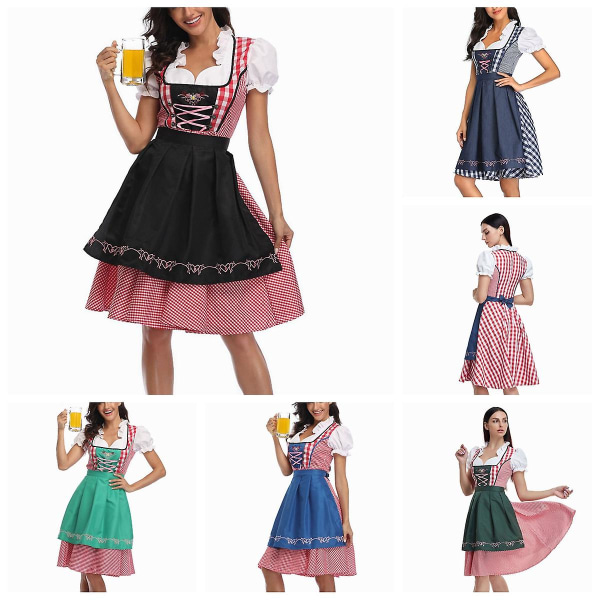 Womens Oktoberfest Beer Maid Costume Bavarian Traditional Dirndl Dress Black S