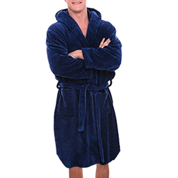 Män långärmad badrock med mjuk loungebadklädningsrock I Blue 2XL