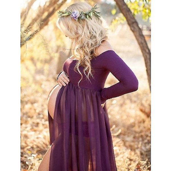 Raskauden kuvaus Maxi-mekko Raskaana olevien naisten mekot violetti purple l