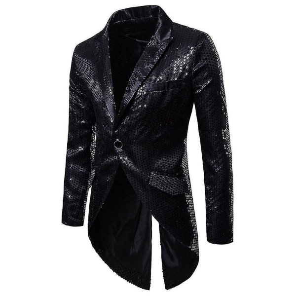 Sliktaa Herre Sequin Svalehale Dressjakke Fest Show Tux Kjole Frakk Black 2XL