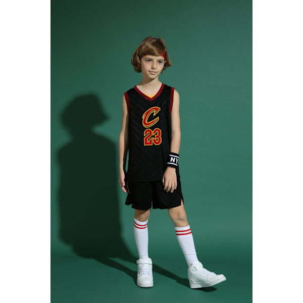 LeBron James No.23 Baskettrøye Set Cavaliers Uniform for barn tenåringer Black Z Black L (140-150CM)