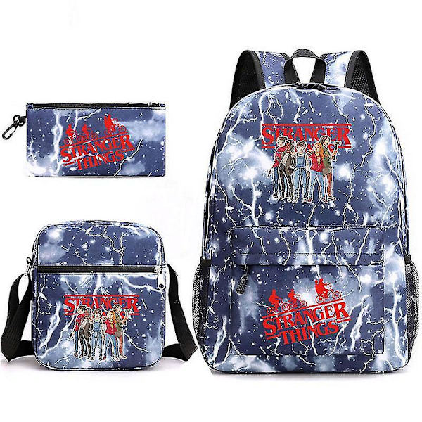 Barns Strange Story Stranger Things Skolväska Shoulder Pencil Bag One Shoulder Tredelad set lightning blue