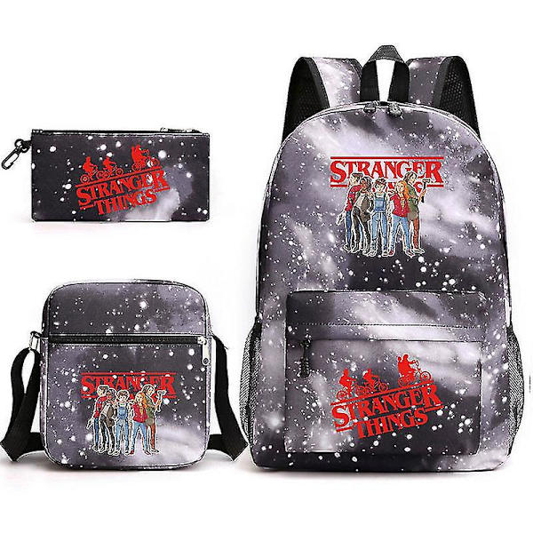 Barns Strange Story Stranger Things Skolväska Shoulder Pencil Bag One Shoulder Tredelad set starry sky black