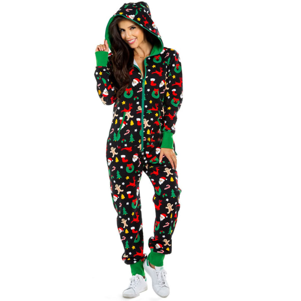 Naisten Yhden Kappaleen Painettu Yöasu Joulupyjama Jumpsuit I green 2XL